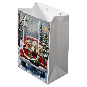 Bichon Frise Christmas Red Truck Holiday Medium Gift Bag