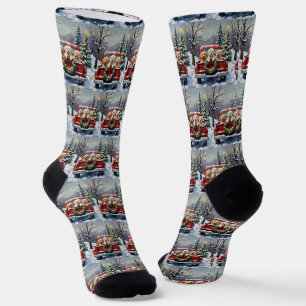 Bichon Frise Christmas Red Truck Holiday Socks