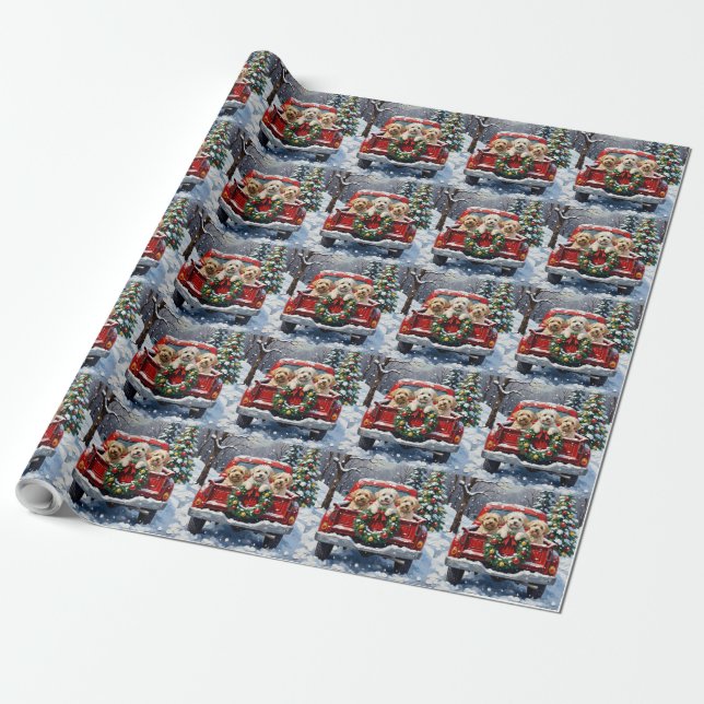 Bichon Frise Christmas Red Truck Holiday Wrapping Paper (Unrolled)