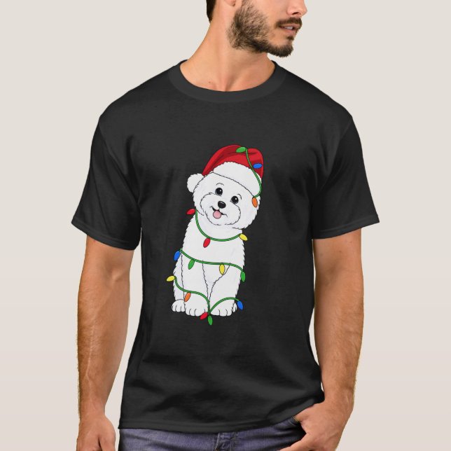 Bichon Frise Christmas Tree Lights Holiday Dog Lov T-Shirt (Front)