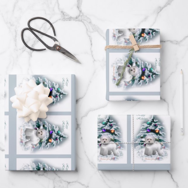 Bichon Frise Christmas Wrapping Paper Sheet (Front)