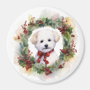 Bichon Frise Christmas Wreath Festive Pup Magnet