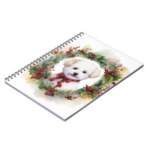 Bichon Frise Christmas Wreath Festive Pup Notebook