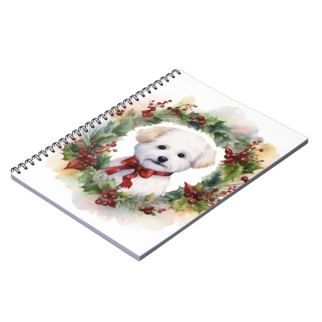 Bichon Frise Christmas Wreath Festive Pup Notebook (Left Side)