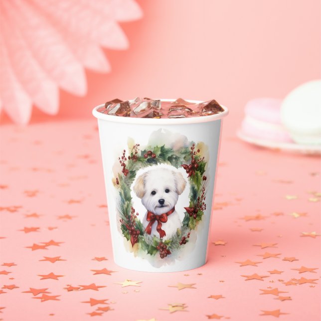 Bichon Frise Christmas Wreath Festive Pup Paper Cups (Insitu)