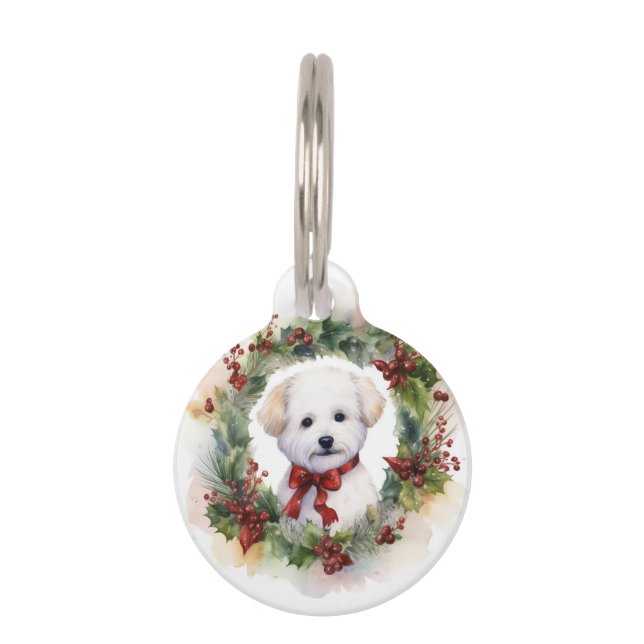 Bichon Frise Christmas Wreath Festive Pup Pet Tag (Front)