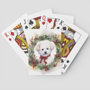 Bichon Frise Christmas Wreath Festive Pup Playing Cards
