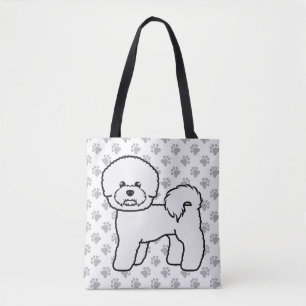 Bichon Frise Cute Cartoon Dog Drawing & Paws Tote Bag