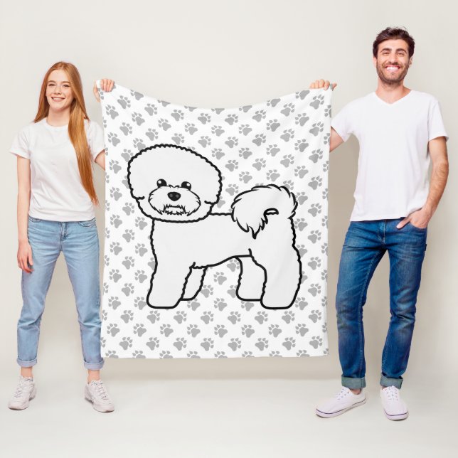 Bichon Frise Cute Cartoon Dog Illustration Fleece Blanket (In Situ)
