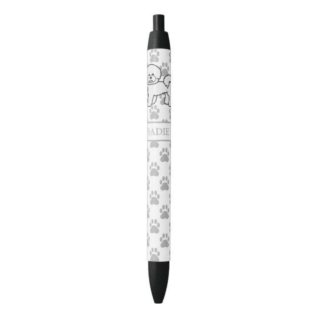 Bichon Frise Cute Cartoon Dog Illustration & Name Black Ink Pen (Front Vertical)