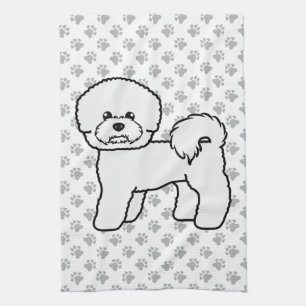 Bichon Frise Cute Cartoon Dog Illustration Tea Towel