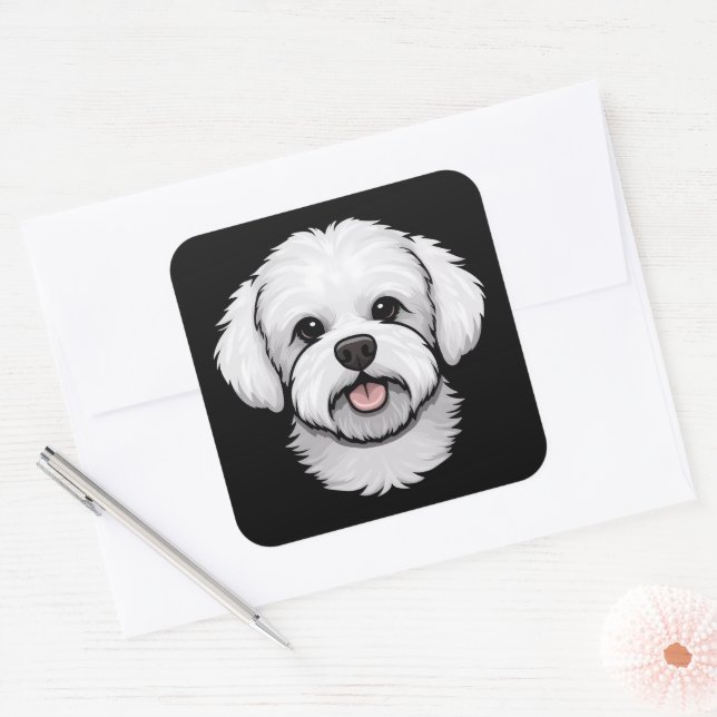 Bichon Frise Cute Funny Puppy Dog Stationery Square Sticker (Envelope)