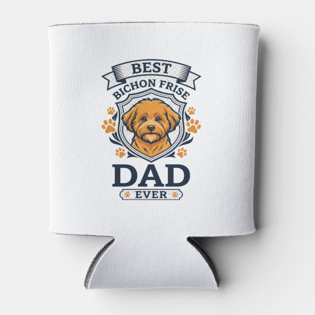 Bichon Frise Dad Ever Dog Paw Prints Can Cooler (Front)