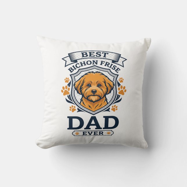 Bichon Frise Dad Ever Dog Paw Prints Cushion (Front)