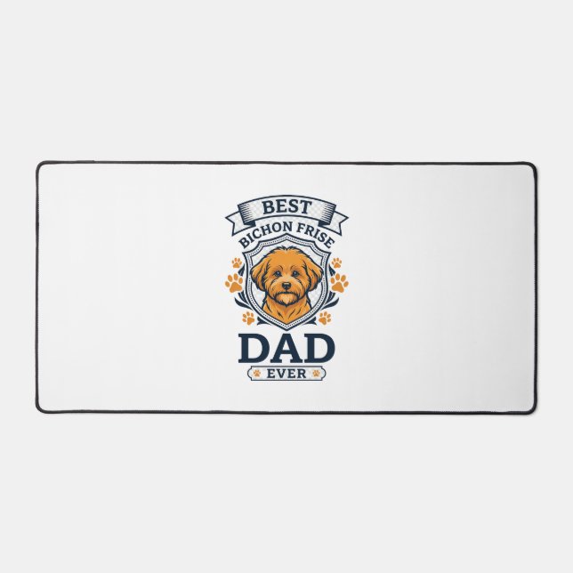Bichon Frise Dad Ever Dog Paw Prints Desk Mat (Front)