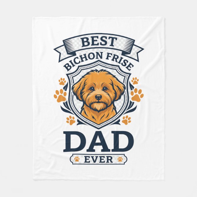 Bichon Frise Dad Ever Dog Paw Prints Fleece Blanket (Front)