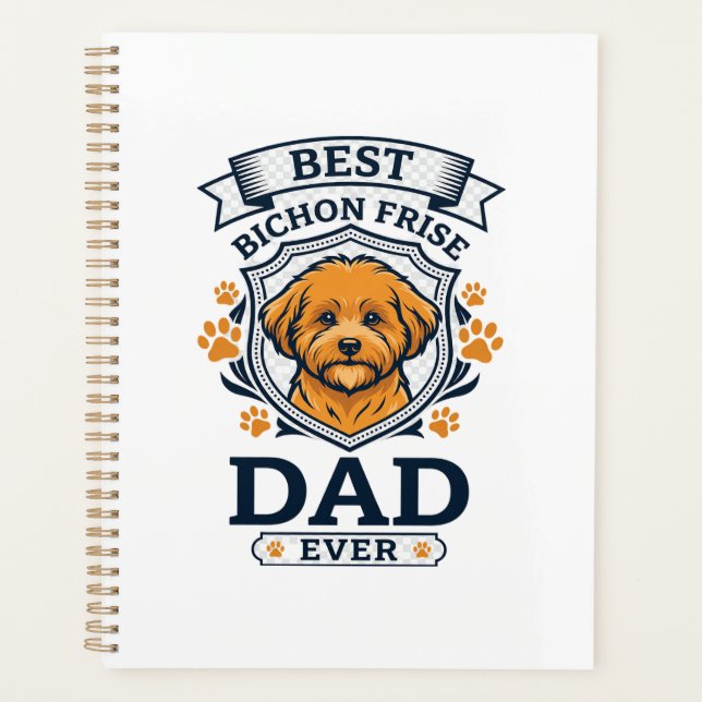 Bichon Frise Dad Ever Dog Paw Prints Planner (Front)