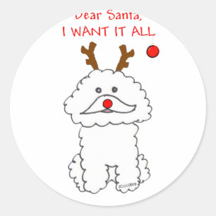 Bichon Frise Dear Santa Classic Round Sticker
