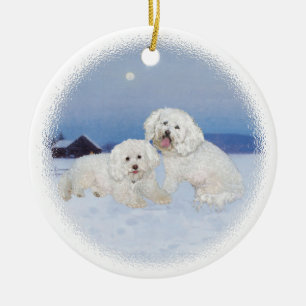 Bichon Frise December Evening Ceramic Tree Decoration
