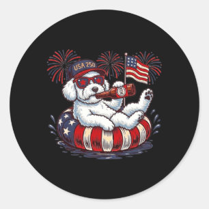 Bichon Frise Dog 250th Aamerica Patriotic Usa 4th Classic Round Sticker