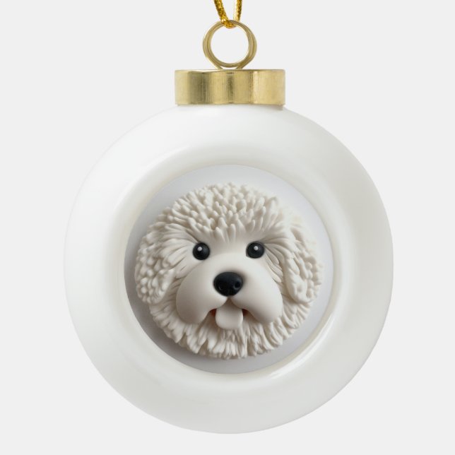Bichon Frise Dog 3D Inspired Ceramic Ball Christmas Ornament (Front)