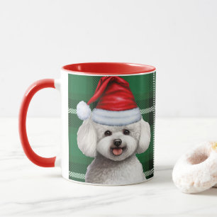 Bichon Frise Dog and a Green Holiday Plaid Mug