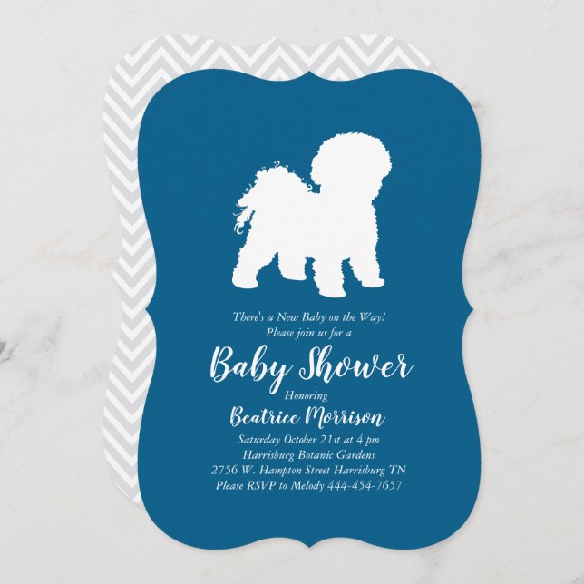 Bichon Frise Dog Baby Shower Boy Blue Invitation (Front/Back)