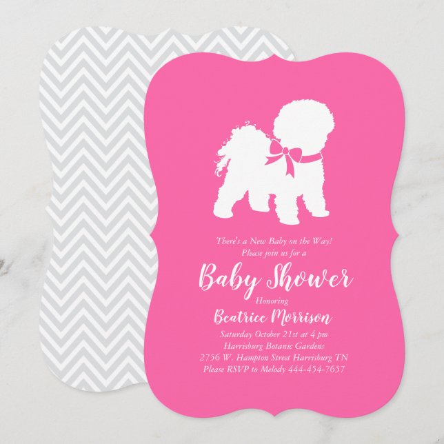 Bichon Frise Dog Baby Shower Girl Pink Invitation (Front/Back)