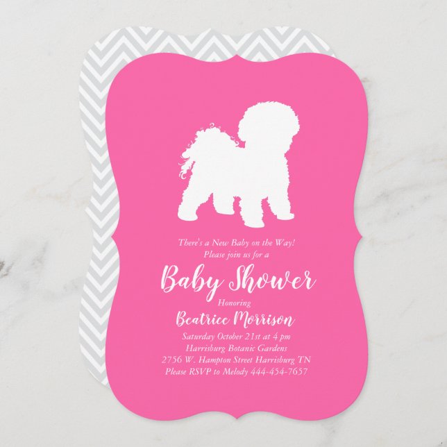 Bichon Frise Dog Baby Shower Girl Pink Invitation (Front/Back)
