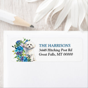 Bichon Frise Dog Blue Floral Return Address