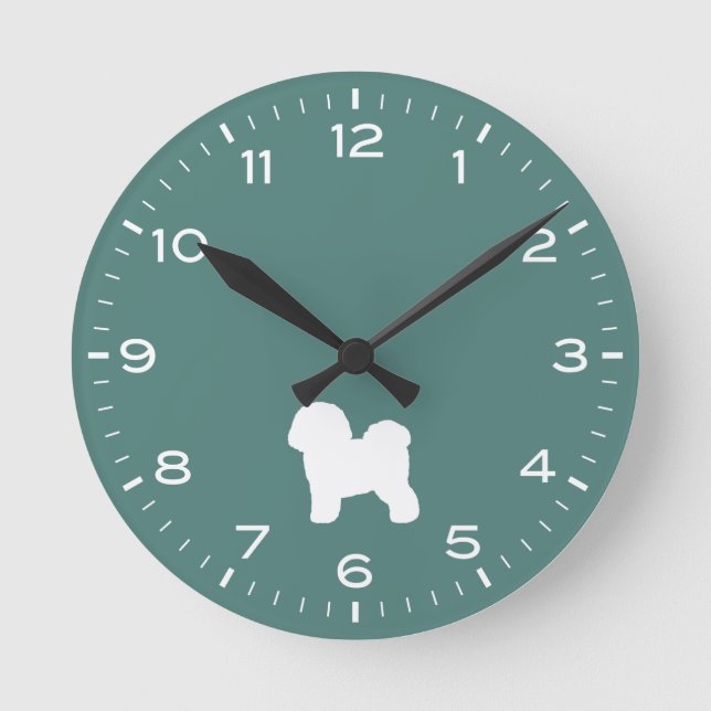 Bichon Frise Dog Breed Silhouette Round Clock (Front)