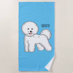 Bichon frise dog cartoon illustration  beach towel