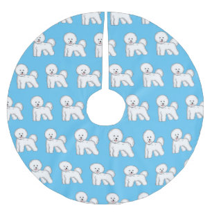 Bichon frise dog cartoon illustration brushed polyester tree skirt
