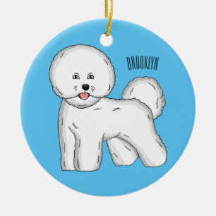 Bichon frise dog cartoon illustration ceramic tree decoration