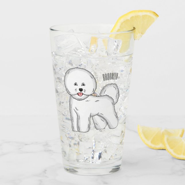Bichon frise dog cartoon illustration glass (Back Ice)