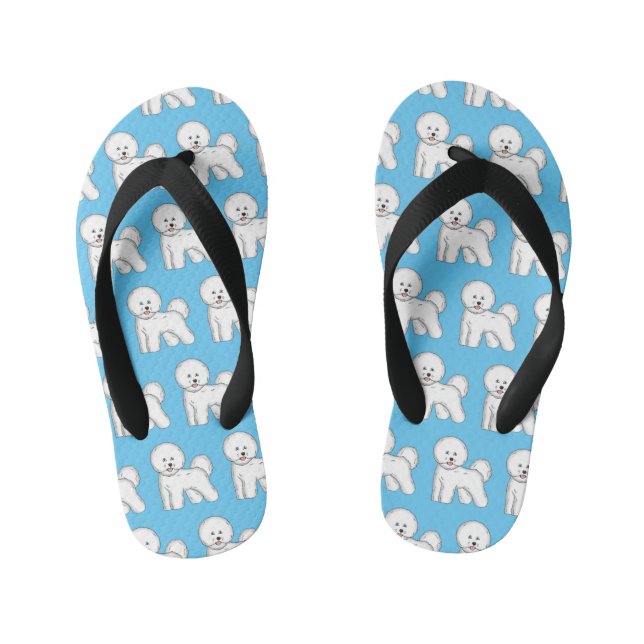 Bichon frise dog cartoon illustration kid's flip flops (Footbed)