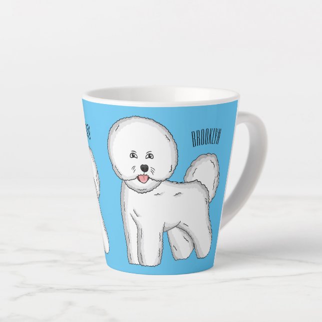 Bichon frise dog cartoon illustration latte mug (Right Angle)