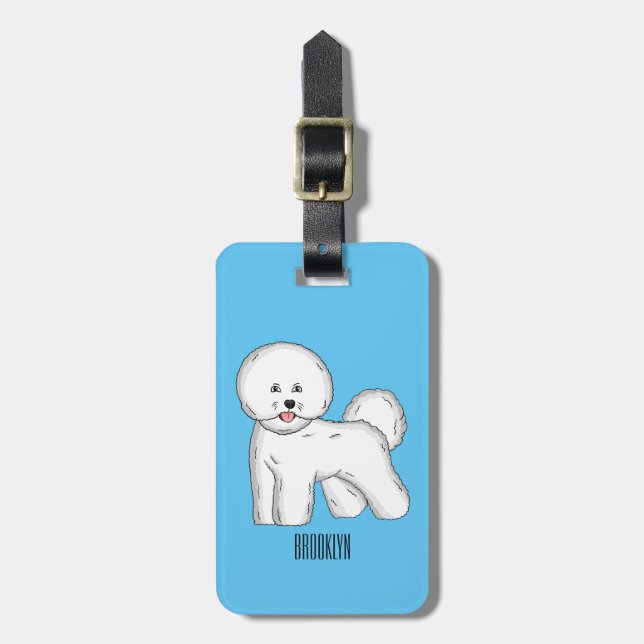 Bichon frise dog cartoon illustration  luggage tag (Front Vertical)