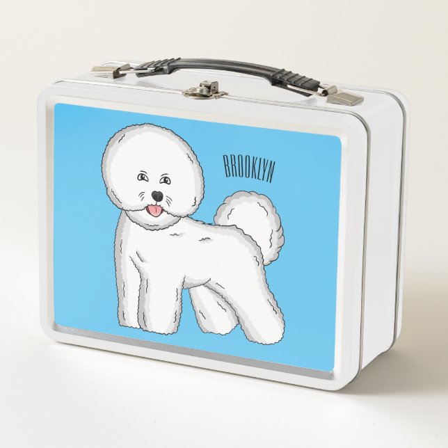 Bichon frise dog cartoon illustration metal lunch box (Front)