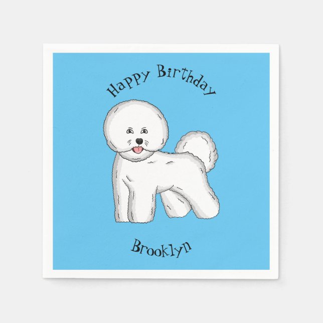 Bichon frise dog cartoon illustration napkin (Front)