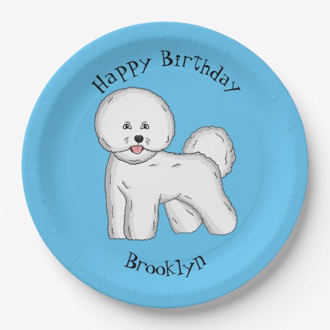 Bichon frise dog cartoon illustration  paper plate (Front)