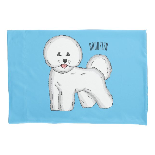 Bichon frise dog cartoon illustration pillowcase (Front)