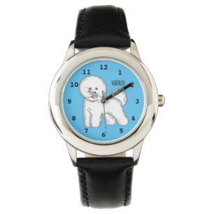 Bichon frise dog cartoon illustration  watch