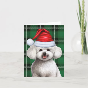 Bichon Frise Dog Christmas Holiday Green Plaid Card