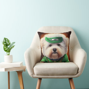 Bichon Frisé Dog Driving Bike St. Patrick's Day Cushion
