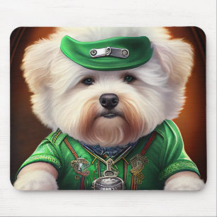 Bichon Frisé Dog Driving Bike St. Patrick's Day Mouse Mat