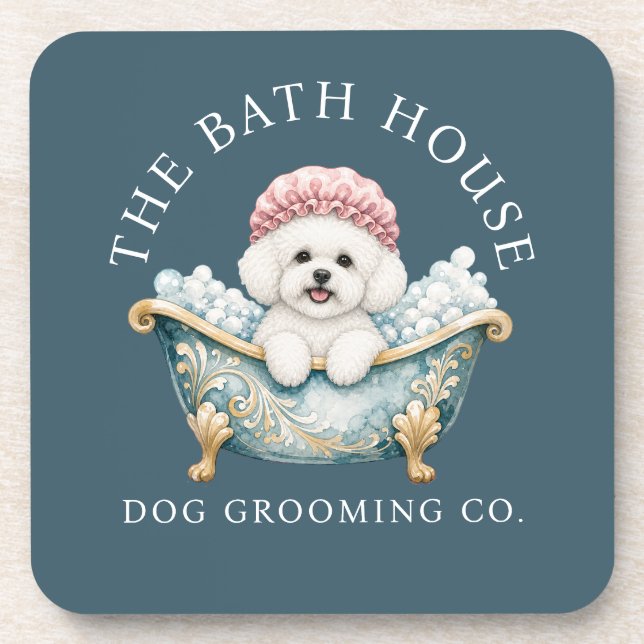 Bichon Frise Dog Grooming Coasters - Teal (Front)