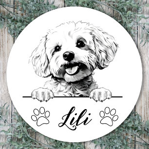 Bichon Frise Dog Hand Drawing Personalised Classic Round Sticker