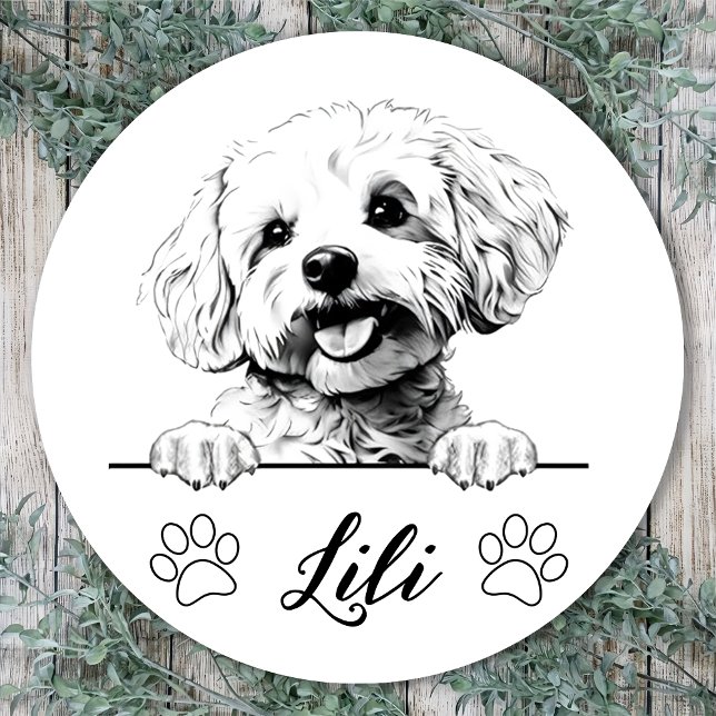 Bichon Frise Dog Hand Drawing Personalised Classic Round Sticker (Creator Uploaded)