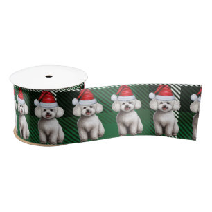 Bichon Frise Dog Holiday Plaid Funny Christmas Satin Ribbon
